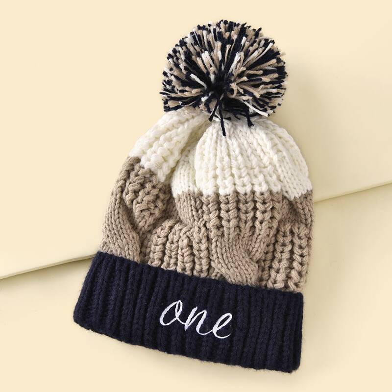 

Pom-pom Decor Colorblock Beanie, Multicolor