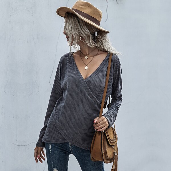 

Drop Shoulder Wrap Tee, Dark grey