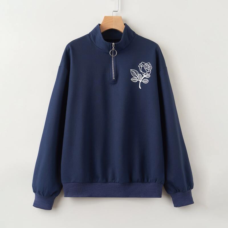 

Rose Graphic Half Zip Sweatshirt, Navy blue
