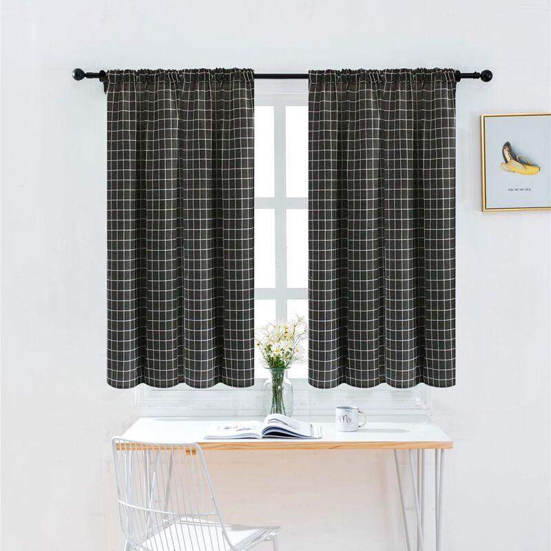 

Plaid Pattern Single Panel Short Curtain, Black and white