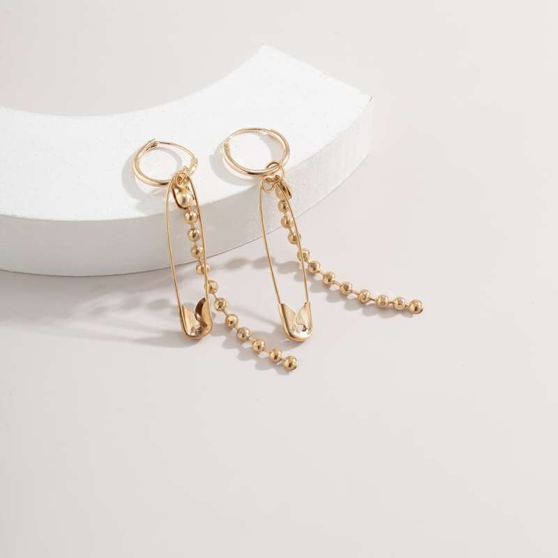 

Safety Pin Tassel Drop Earrings, Gold