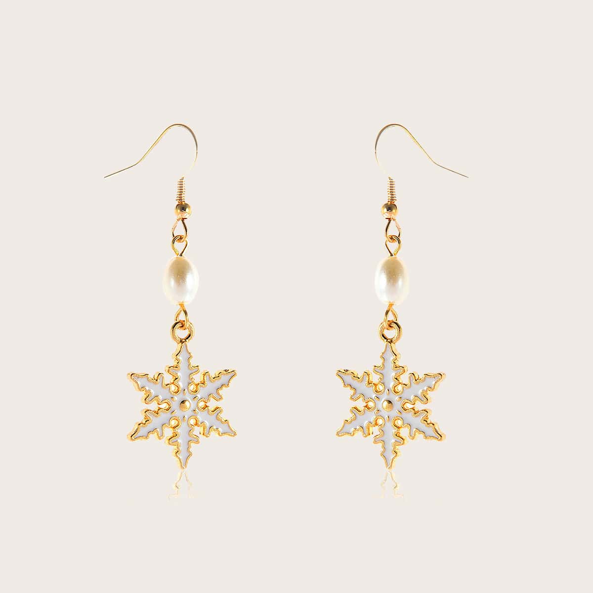 

Snowflake Design Drop Earrings, Gold