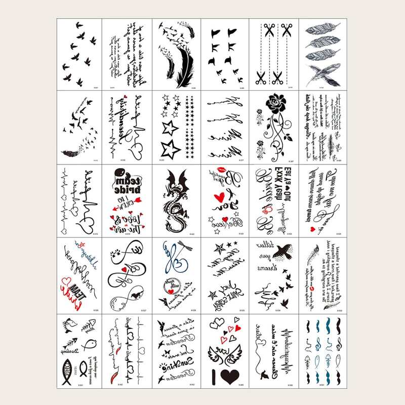 

30sheets Heart & Letter Graphic Tattoo, Multicolor
