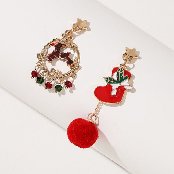 

Christmas Deer Charm Mismatched Drop Earrings, Multicolor