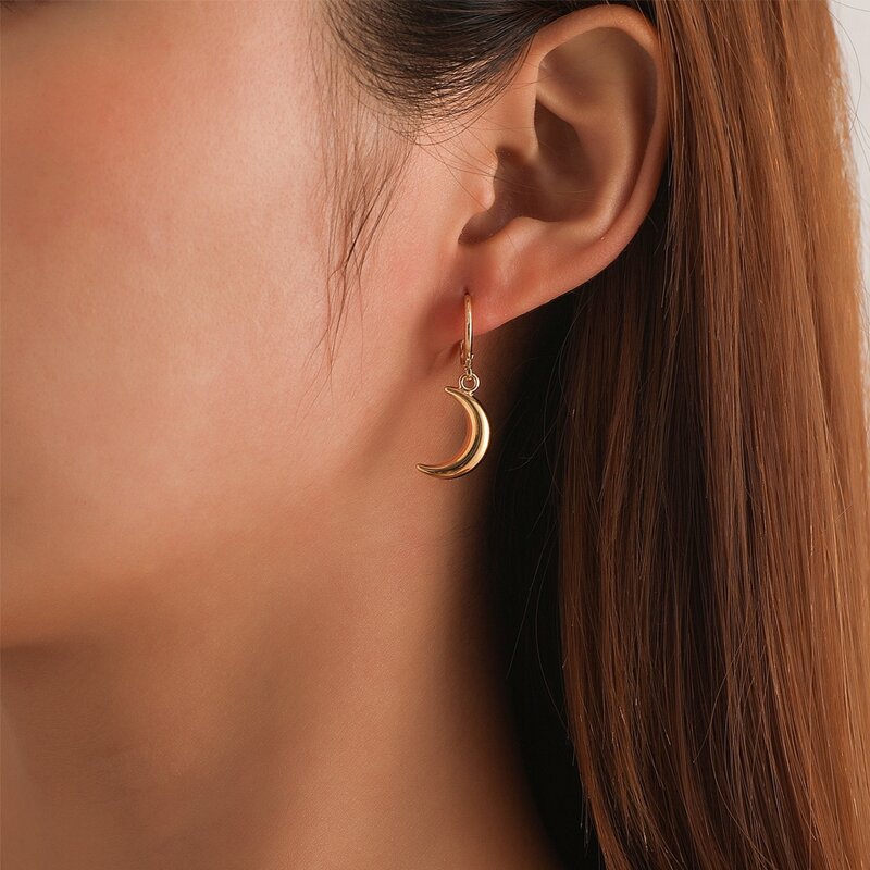 

1pair Moon Hoop Earrings, Gold