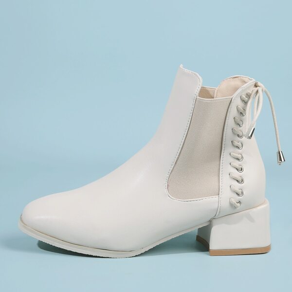 

Lace Up Decor Chunky Heeled Chelsea Boots, Beige