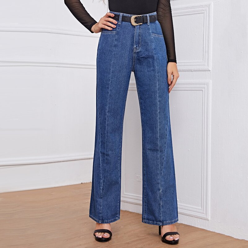 

High Waist Straight Leg Jeans Without Belt, Medium wash