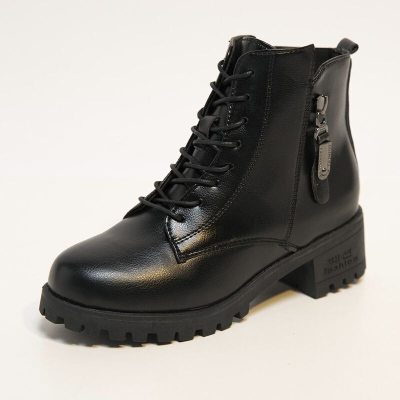 

Zip Side Lace-up Front Combat Boots, Black