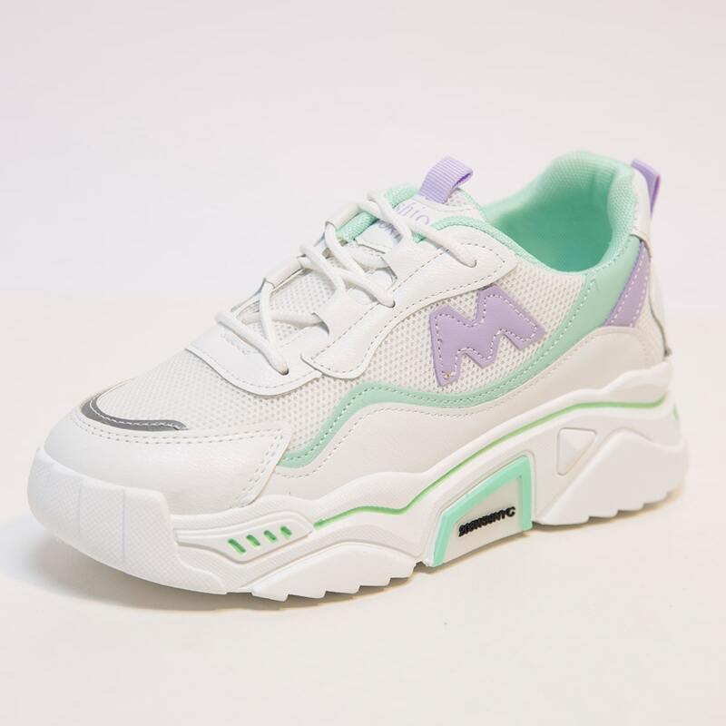

Mesh Panel Lace-up Chunky Sneakers, White