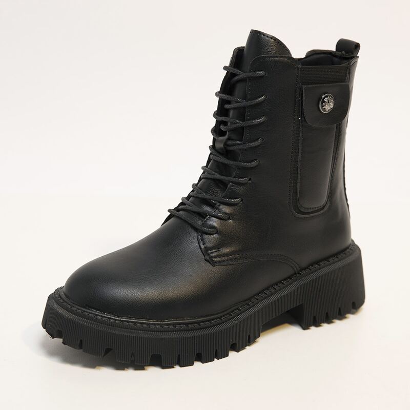 

Lace-up Lug Sole Combat Boots, Black