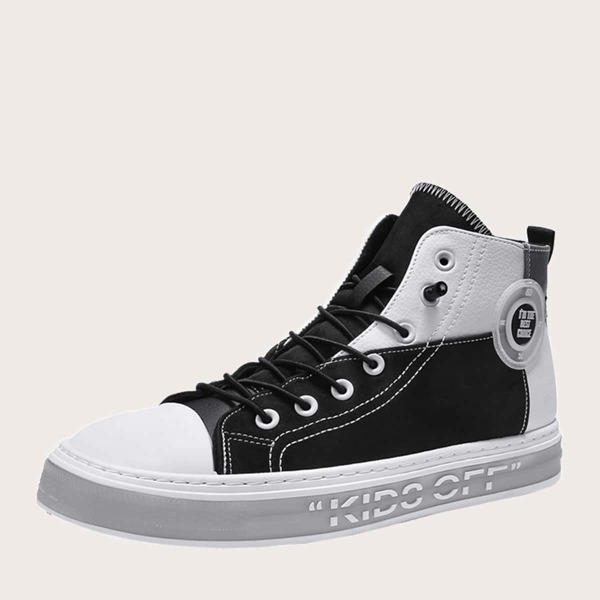 

Men Lace-up Front Color Block Sneakers, Black and white