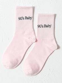 Letter Graphic Socks - Baby Pink - View 1
