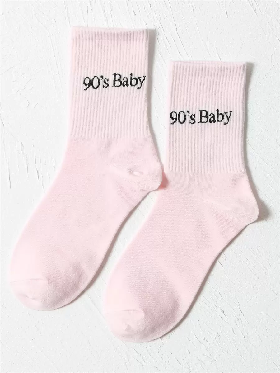 Letter Graphic Socks - Baby Pink - View 1