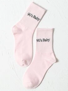 Letter Graphic Socks - Baby Pink - View 2
