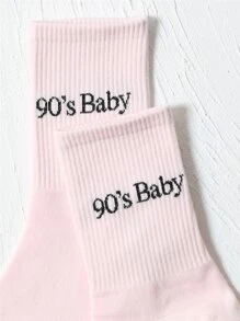 Letter Graphic Socks - Baby Pink - View 3