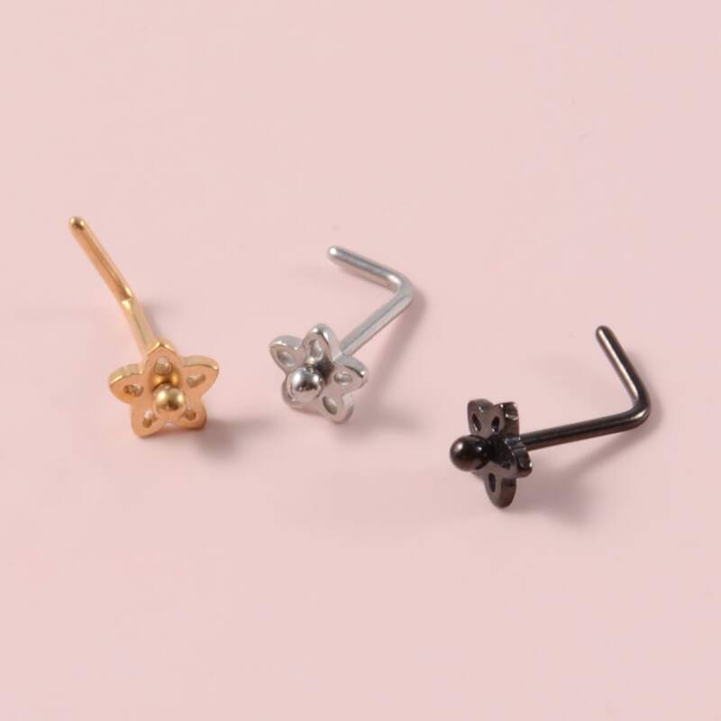 

3pcs Flower Design Nose Stud, Multicolor