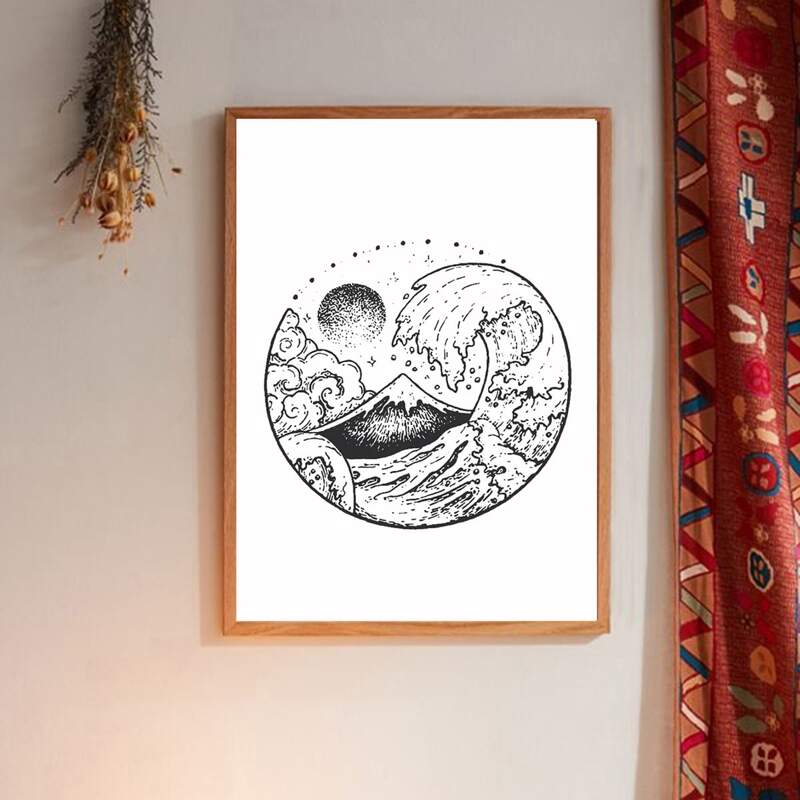 

Wave Print Wall Painting Without Frame, White