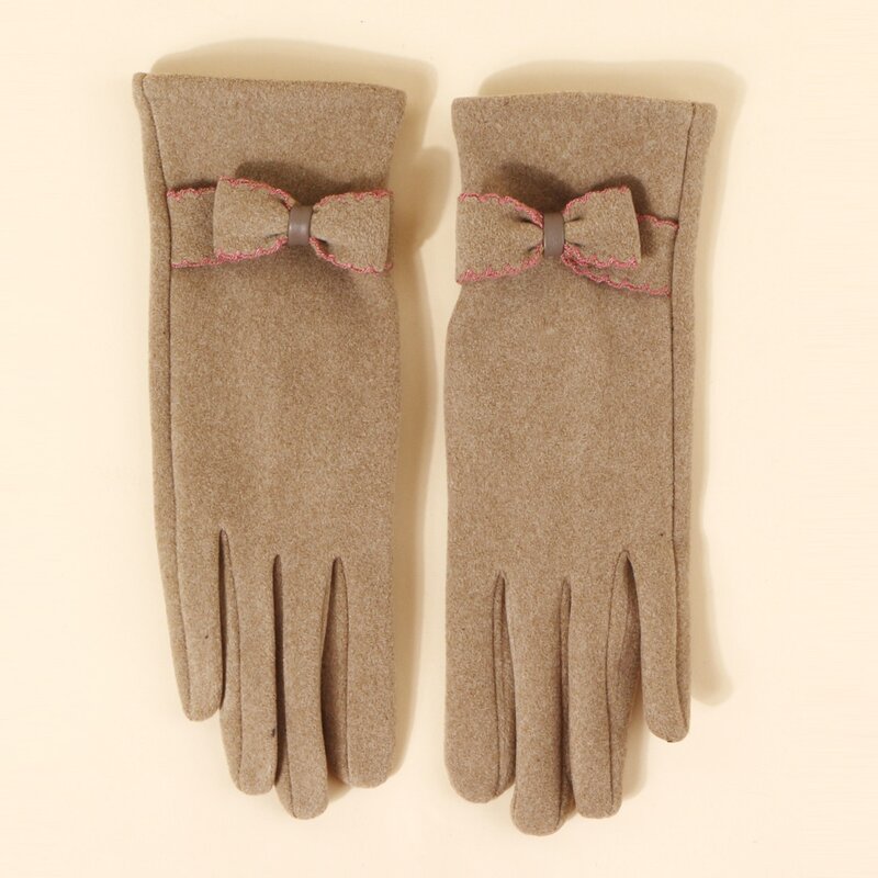 

Bow Decor Touch Screen Gloves, Khaki
