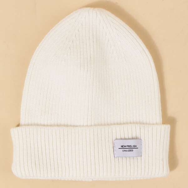 

Letter Patch Decor Beanie, White
