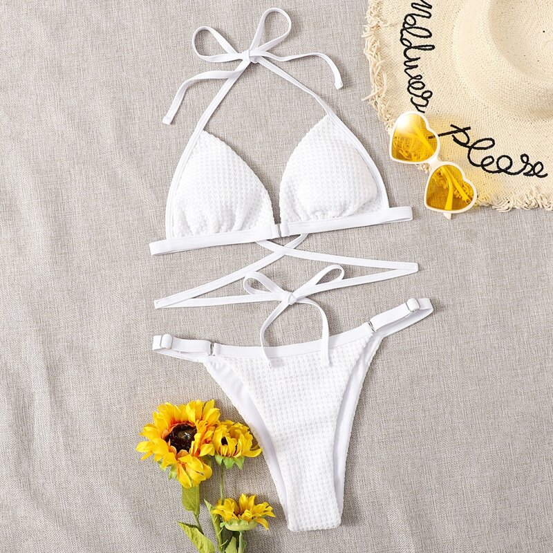 

Triangle Tanga Bikini Swimsuit, White