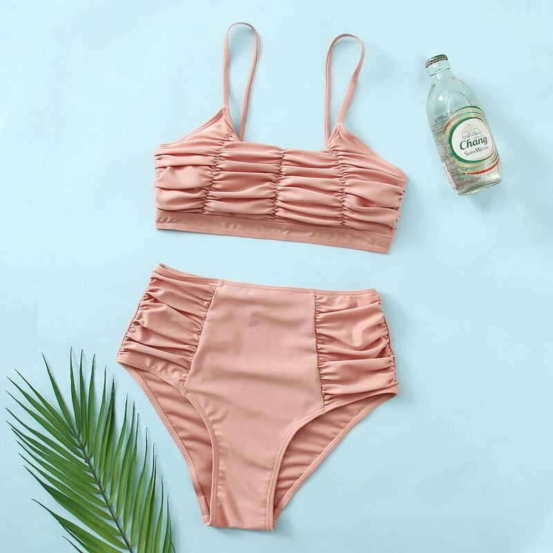 

Ruched High Waist Bikini Swimsuit, Dusty pink