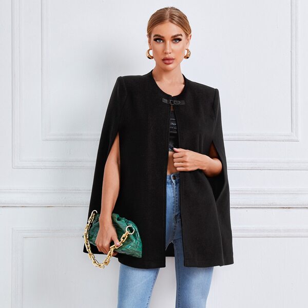 

Buckle Strap Cape Coat, Black