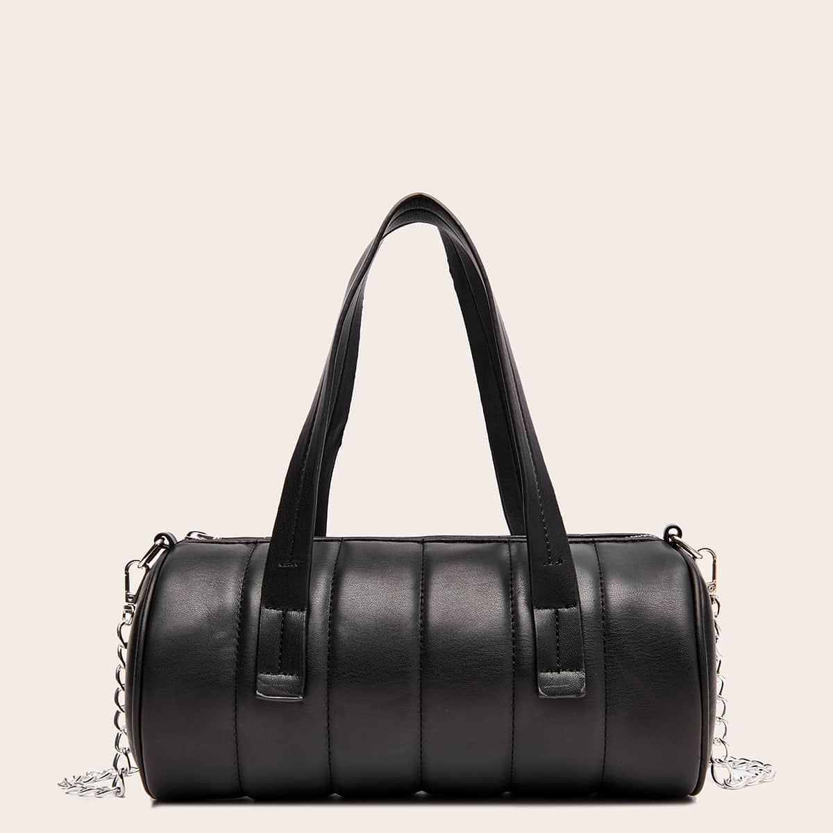 

Stitch Detail Chain Barrel Bag, Black