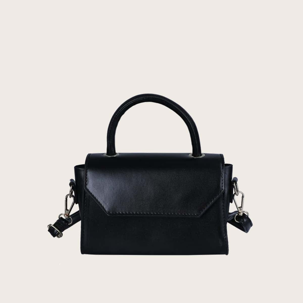 

Solid Flap Satchel Bag, Black