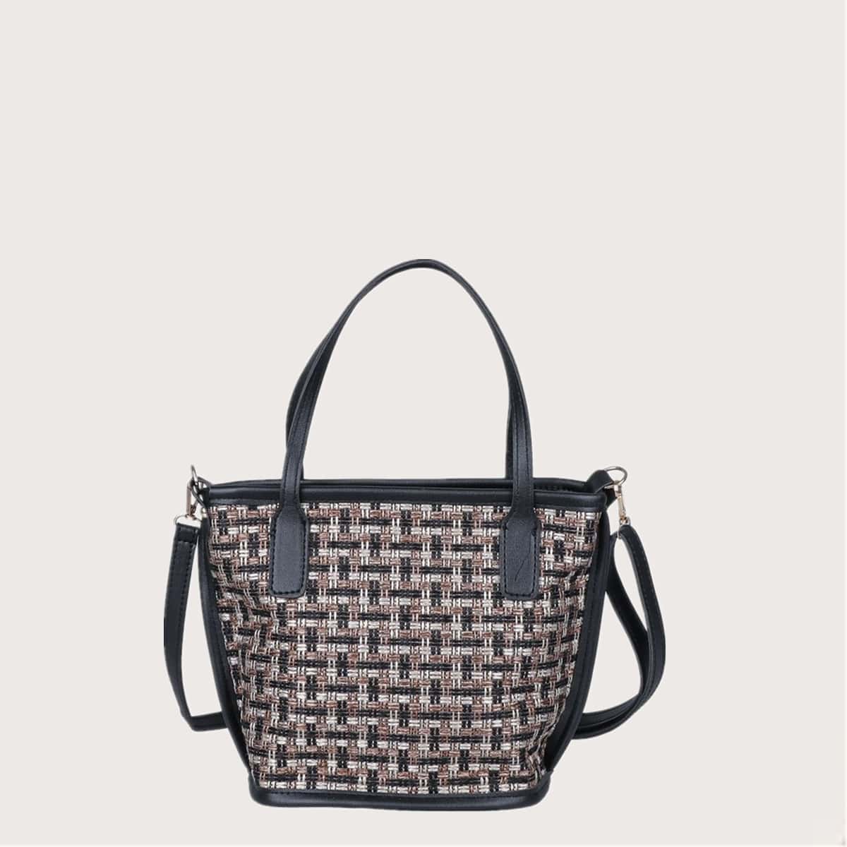 

Plaid Tweed Satchel Bag, Multicolor