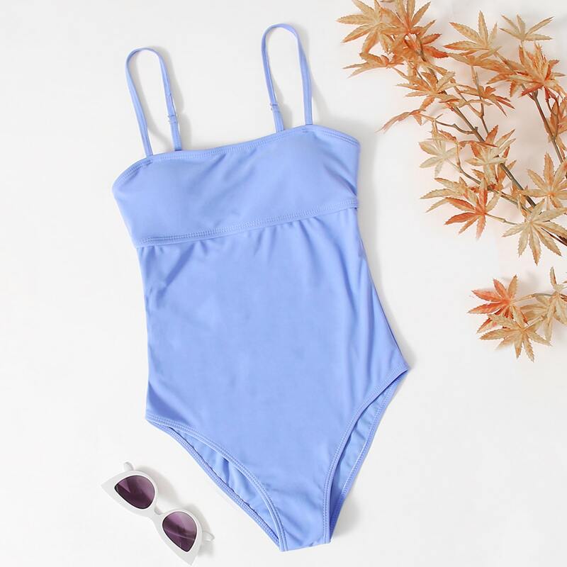 

Solid Cut-out One Piece Swimsuit, Baby blue