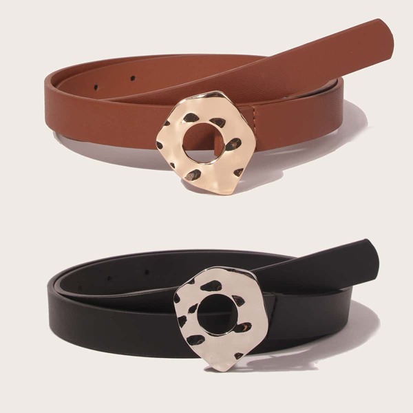 

2pcs Textured Geo Buckle Belt, Multicolor