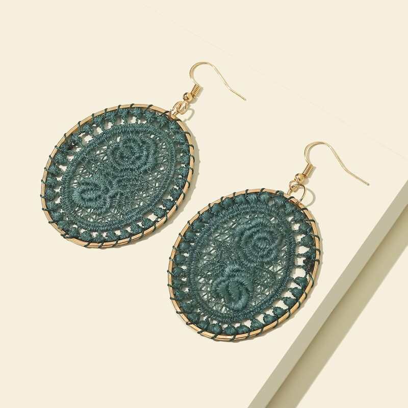 

Braided Oval Drop Earrings, Green