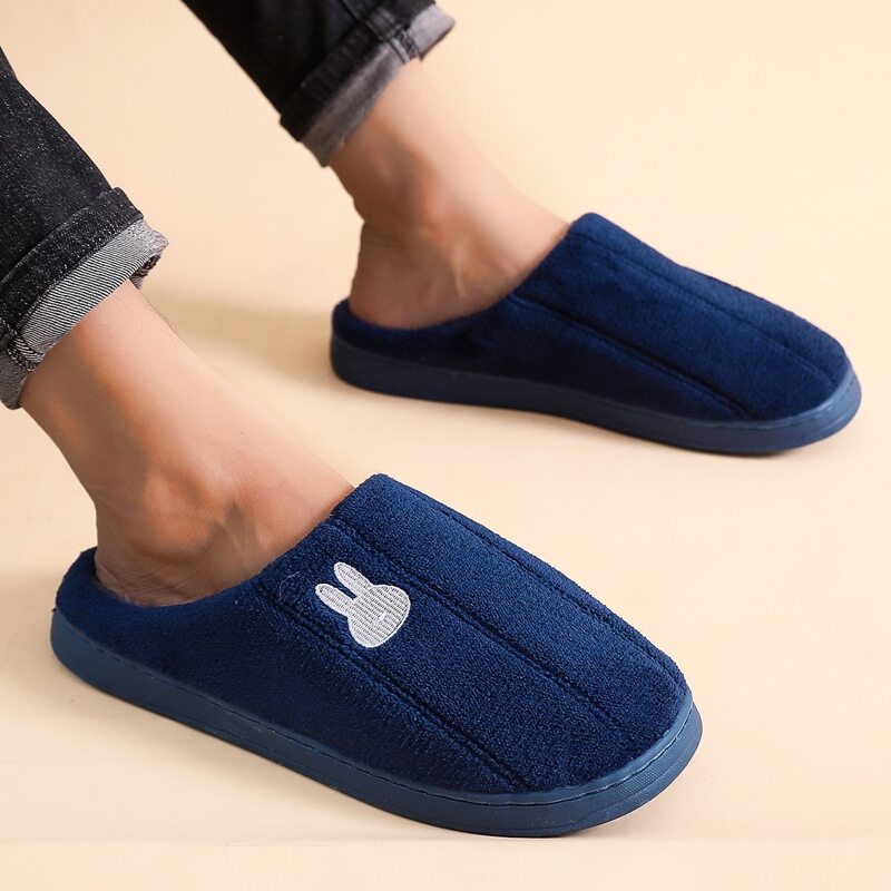 

Guys Round Toe Rabbit Embroidered Slippers, Navy blue