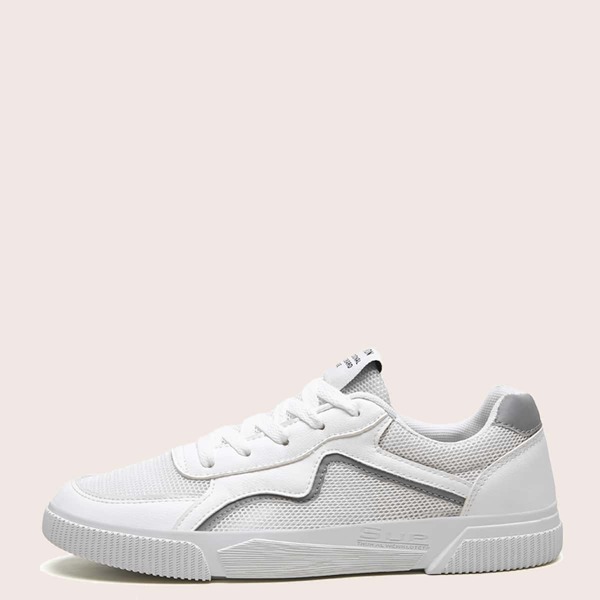 

Men Lace Up Front Low Top Mesh Sneakers, White