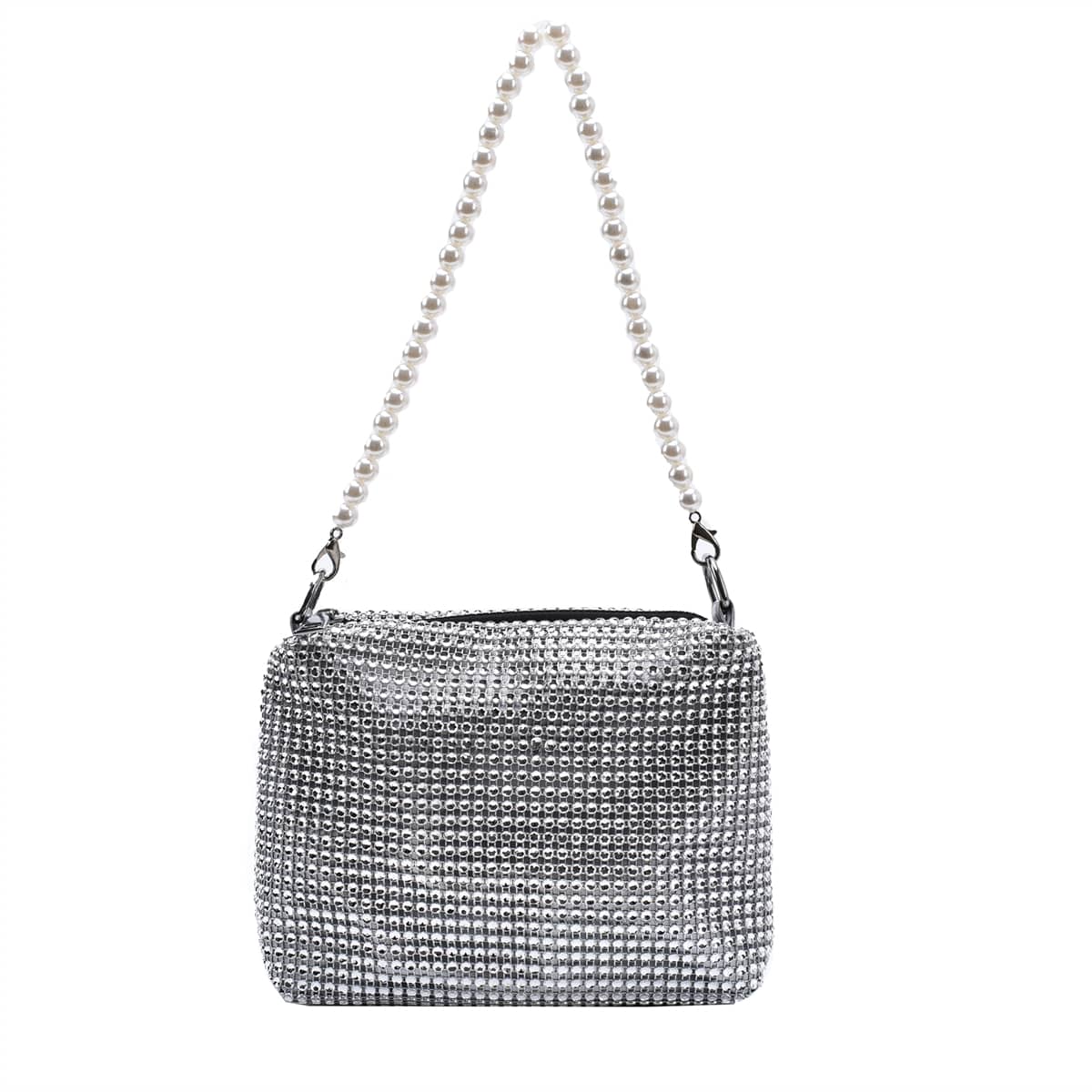 

Rhinestone Satchel Bag, Silver