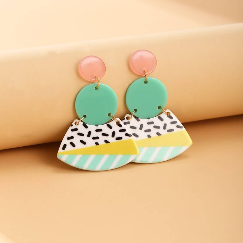 

Color Block Geometric Drop Earrings, Multicolor