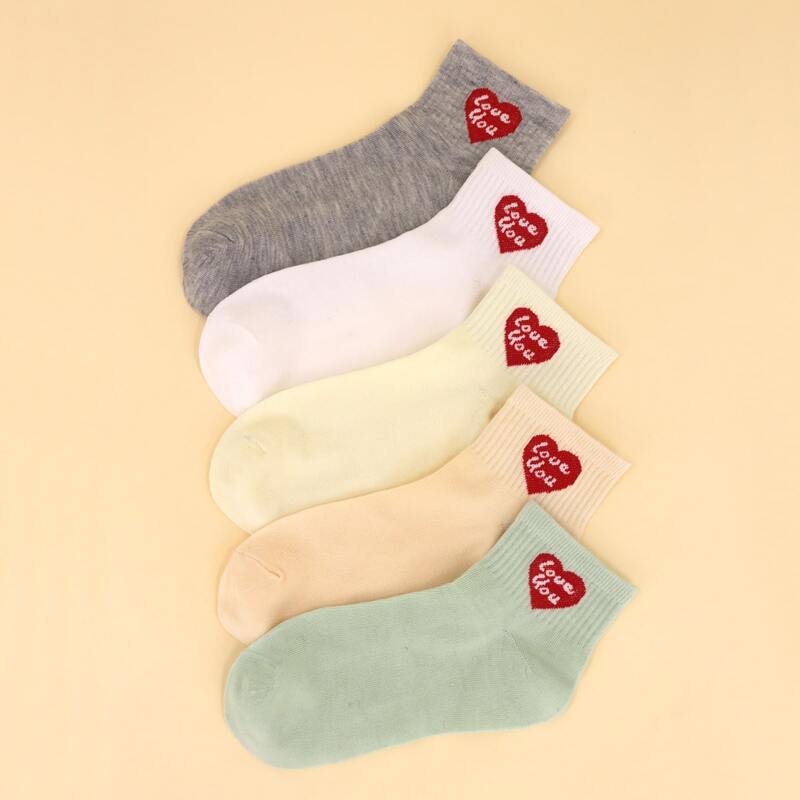 

5pairs Heart Pattern Socks, Multicolor