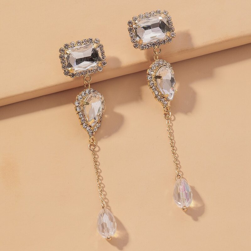

Rhinestone Decor Drop Earrings, Gold