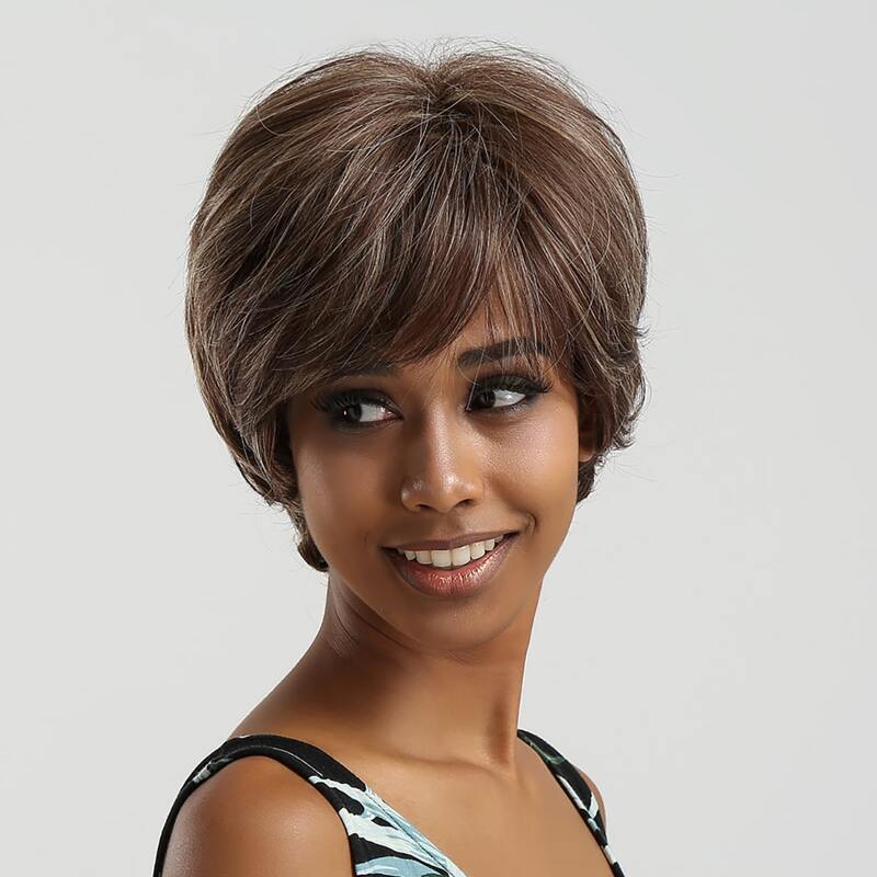 

Natural Short Wig With Bangs, Multicolor