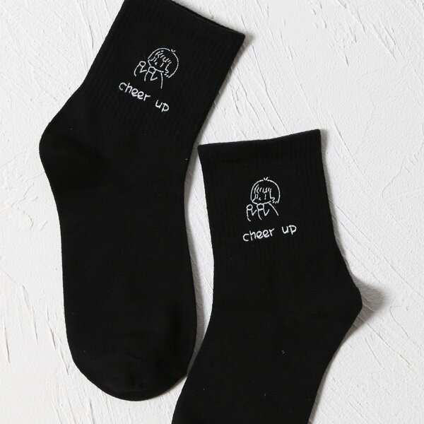 

Figure & Letter Graphic Socks, Black