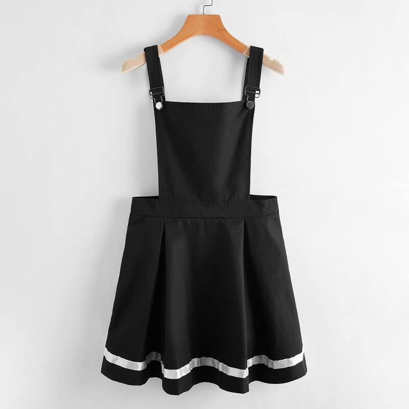 

Striped Hem Pinafore Dress, Black