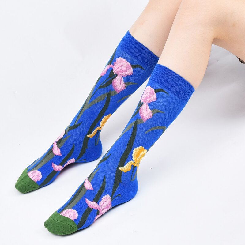 

Flower Pattern Calf Length Socks, Multicolor