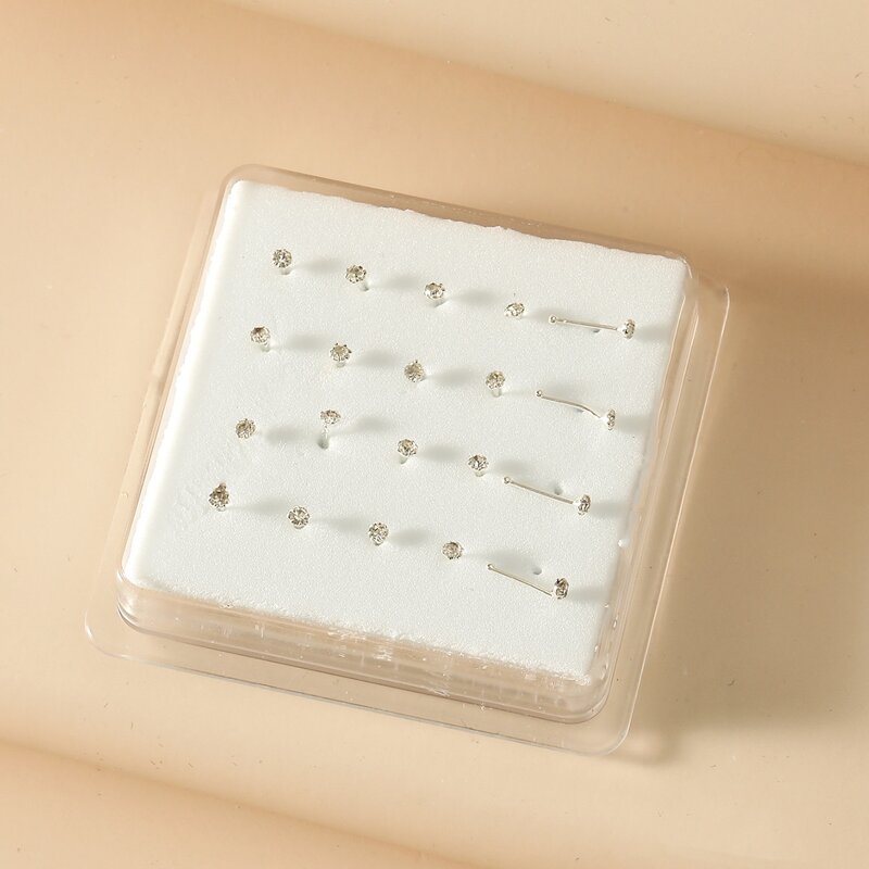

20pcs Rhinestone Decor Nose Stud, Silver