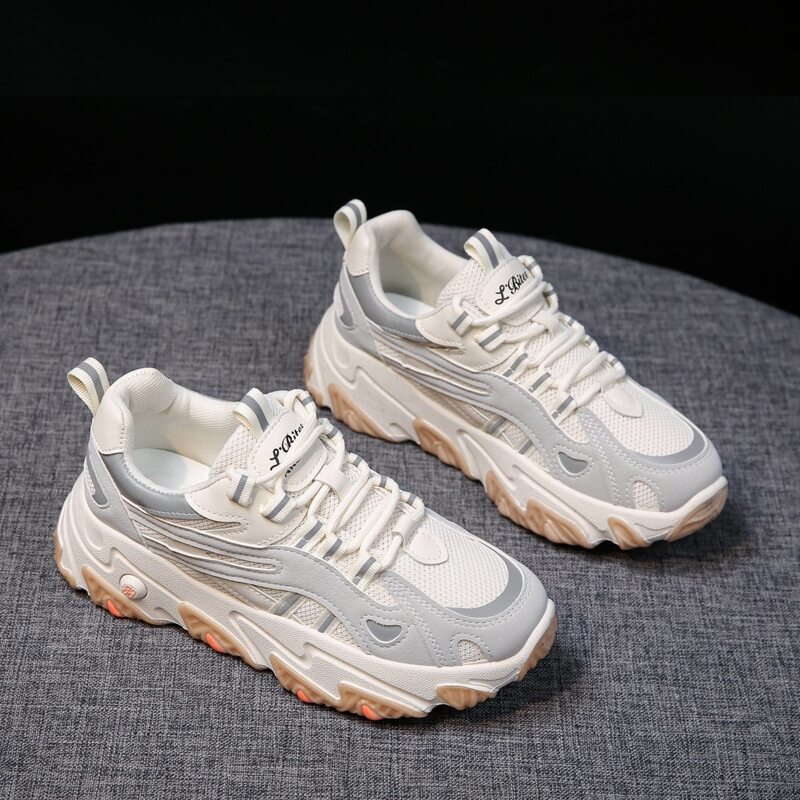 

Lace-up Mesh Chunky Trainers, Beige