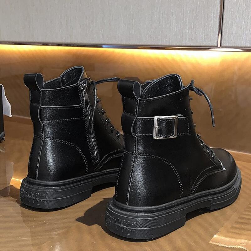 

Buckle Lace-up Combat Boots, Black
