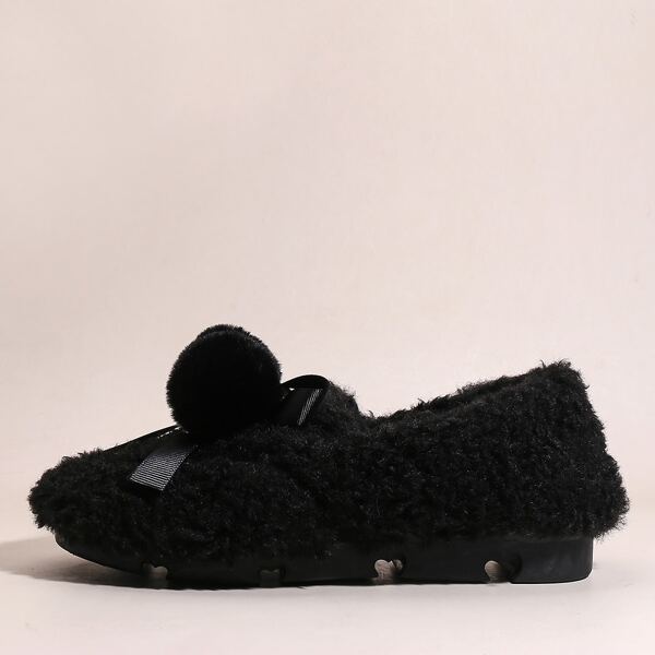 

Pom-pom Decor Fluffy Loafers, Beige