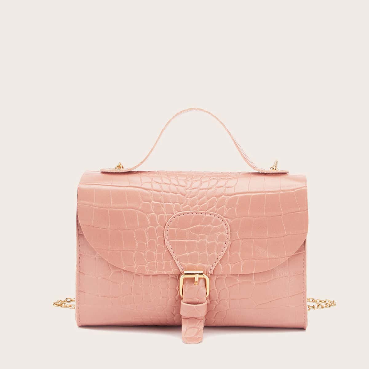 

Croc Embossed Satchel Bag, Pink