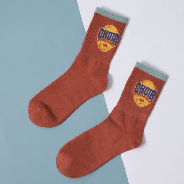 

Letter Graphic Ribbed Socks, Multicolor