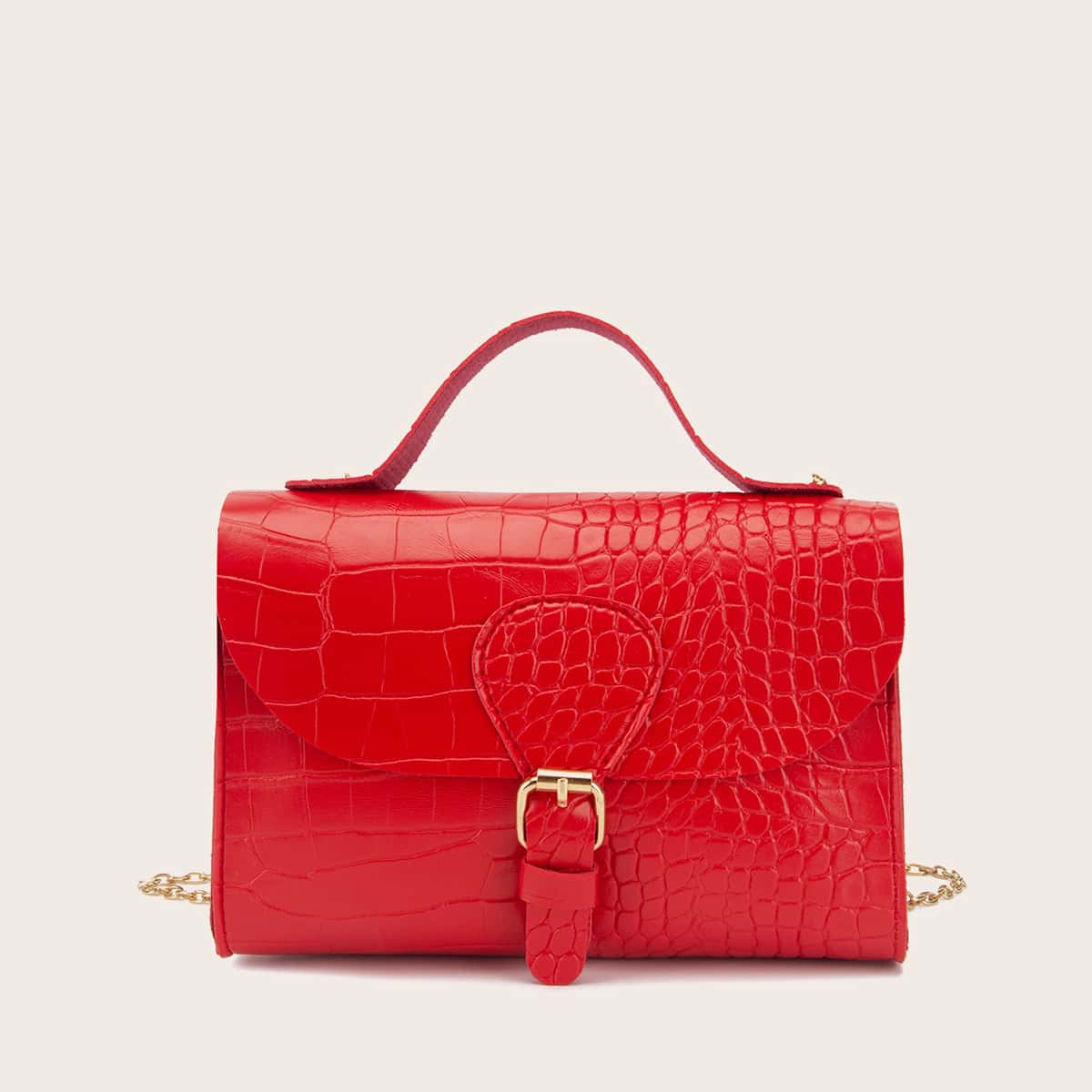 

Croc Embossed Satchel Bag, Red