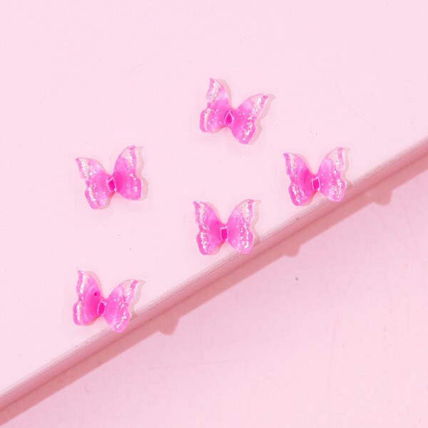 

5pcs Butterfly Nail Art Decoration, Pink